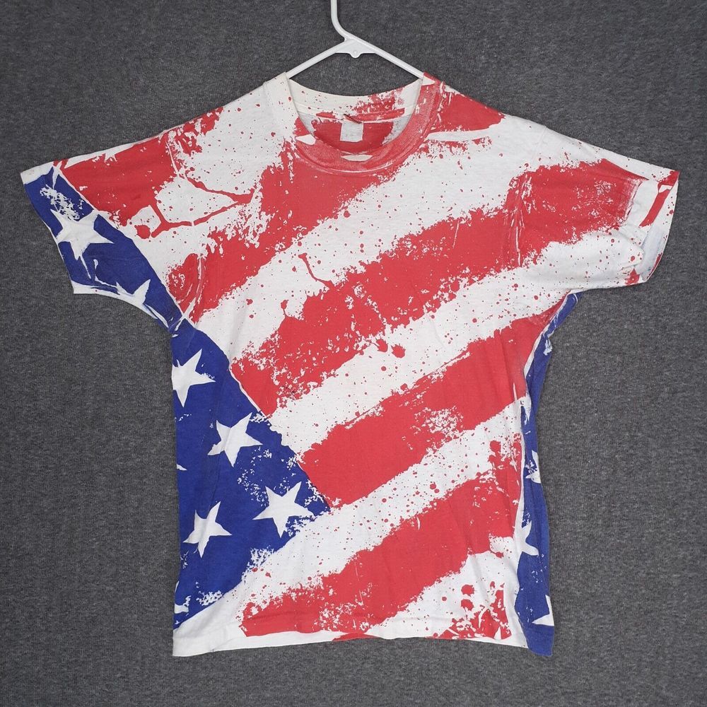 Vintage USA Flag t Shirt Adult L single stitch red white blue made in USA dyed